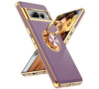 LeYi Coque pour Pixel-7-Pro : anneau rotatif à 360°, béquille magnétique, bord plaqué or rose pour Google Pixel 7 Pro, violet