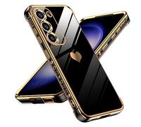 LeYi Coque pour S23 Plus - Protection complète de l'objectif de l'appareil photo, plaqué cœur d'amour féminin féminin mignon de luxe souple TPU résistant aux chocs pour Samsung S23 Plus, noir