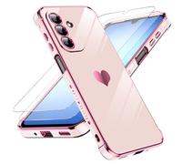 LeYi Coque pour Samsung A17 / A 17 5G avec 2 Verre Trempé Silicone Forme de Coeur d'amour, Housse Étui de Protection Antichoc Anti-Rayures Souple TPU Légère Coque A17 5G - Rose