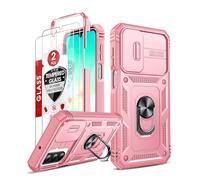 LeYi Coque pour Samsung A26/A 26 5G avec 2*Verre Trempé+Anneau Support, Full Protection de la Caméra en PC Dur Anti-Chut Renforcée Armor Heavy Duty Antichoc Bumper Housse Etui，Rose