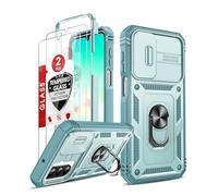 LeYi Coque pour Samsung A26/A 26 5G avec 2*Verre Trempé+Anneau Support,Full Protection de la Caméra en PC Dur Anti-Chut Renforcée Armor Heavy Duty Antichoc Bumper Housse Etui，Vert