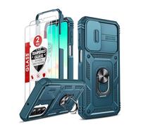 LeYi Coque pour Samsung A26/A 26 5G avec 2*Verre Trempé+Anneau Support,Full Protection de la Caméra en PC Dur Anti-Chut Renforcée Armor Heavy Duty Antichoc Bumper Housse Etui,Bleu