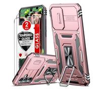 LeYi Coque pour Samsung A34 5G Antichoc avec 2*Verre Trempé, Full Protection Caméra Coulissante,Anneau Support, Étui de PC Dur et TPU Silicone Anti-Rayures Coque Samsung Galaxy A34-Or Rose
