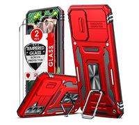 LeYi Coque pour Samsung A34 5G Antichoc avec 2*Verre Trempé, Full Protection Caméra Coulissante,Anneau Support, Étui de PC Dur et TPU Silicone Anti-Rayures Coque Samsung Galaxy A34-Rouge