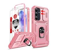 LeYi Coque pour Samsung A55 5G avec 2*Verre Trempé+Anneau Support, Full Protection de la Caméra en PC Dur Anti-Chut Renforcée Armor Heavy Duty Antichoc Bumper Housse Etui Galaxy A55 5G-Rose