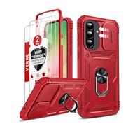 LeYi Coque pour Samsung A56/A 56 5G avec 2*Verre Trempé+Anneau Support,Full Protection de la Caméra en PC Dur Anti-Chut Renforcée Armor Heavy Duty Antichoc Bumper Housse Etui,Rouge
