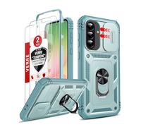 LeYi Coque pour Samsung A56/A 56 5G avec 2*Verre Trempé+Anneau Support,Full Protection de la Caméra en PC Dur Anti-Chut Renforcée Armor Heavy Duty Antichoc Bumper Housse Etui，Vert