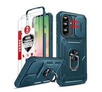 LeYi Coque pour Samsung A56/A 56 5G avec 2*Verre Trempé+Anneau Support,Full Protection de la Caméra en PC Dur Anti-Chut Renforcée Armor Heavy Duty Antichoc Bumper Housse Etui,Bleu
