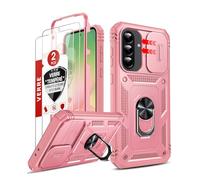 LeYi Coque pour Samsung A56/A 56 5G avec 2*Verre Trempé+Anneau Support, Full Protection de la Caméra en PC Dur Anti-Chut Renforcée Armor Heavy Duty Antichoc Bumper Housse Etui，Rose