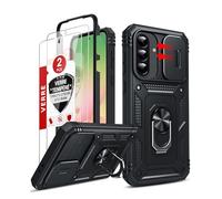 LeYi Coque pour Samsung A56/A 56 5G avec 2*Verre Trempé+Anneau Support,Full Protection de la Caméra en PC Dur Anti-Chut Renforcée Armor Heavy Duty Antichoc Bumper Housse Etui，Noir