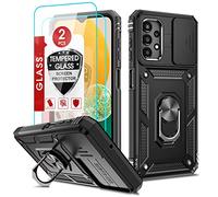 LeYi Coque pour Samsung Galaxy A13 4G (Pas pour A13 5G) avec Protection Camera et 2 Verre Trempé, Anneau Support Militaire Anti-Chute Bumper Antichoc Rigide Armure Housse Etui Noir