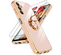 LeYi Coque pour Samsung Galaxy A14 4G/5G avec 2 Verre Trempé Vitre Protection et Anneau Telephone Rotatif à 360°, Mince en TPU Souple Etui Antichoc Housse pour Samsung Galaxy A 14 - Rose