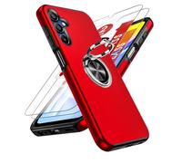 LeYi Coque pour Samsung Galaxy A15 4G/5G avec 2 Verre Trempé Vitre Protection et Anneau Telephone, Militaire PC et TPU Silicone Etui Antichoc Housse pour Samsung Galaxy A 15 - Rouge