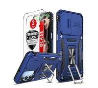 LeYi Coque pour Samsung Galaxy A16/A 16 4G/5G Antichoc avec Protection Caméra Coulissante,2*Verre Trempé,Étui de PC Dur et TPU Silicone Militaire Anti-Rayures Coque Anneau，Bleu