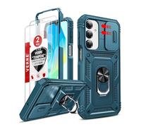 LeYi Coque pour Samsung Galaxy A16/A 16 4G/5G avec 2*Verre Trempé+Anneau Support,Full Protection de la Caméra en PC Dur Anti-Chut Renforcée Armor Heavy Duty Antichoc Bumper Housse Etui,Bleu