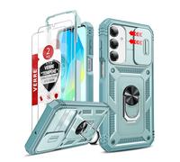LeYi Coque pour Samsung Galaxy A16/A 16 4G/5G avec 2*Verre Trempé+Anneau Support,Full Protection de la Caméra en PC Dur Anti-Chut Renforcée Armor Heavy Duty Antichoc Bumper Housse Etui,Vert