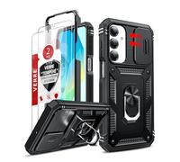 LeYi Coque pour Samsung Galaxy A16/A 16 4G/5G avec 2*Verre Trempé+Anneau Support,Full Protection de la Caméra en PC Dur Anti-Chut Renforcée Armor Heavy Duty Antichoc Bumper Housse Etui，Noir