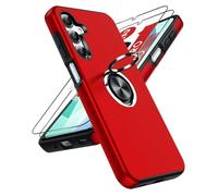 LeYi Coque pour Samsung Galaxy A16 avec 2 Verre Trempé Vitre Protection et Anneau Telephone Invisible, Militaire PC et TPU Etui Antichoc Housse pour Samsung A16 - Rouge