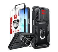 LeYi Coque pour Samsung Galaxy A17 / A26 5G avec 2*Verre Trempé+Anneau Support, Full Protection de la Caméra en PC Dur Anti-Chut Renforcée Armor Heavy Duty Antichoc Bumper Housse Etui, Noir