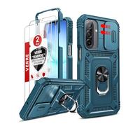 LeYi Coque pour Samsung Galaxy A17 / A26 5G avec 2*Verre Trempé+Anneau Support, Full Protection de la Caméra en PC Dur Anti-Chut Renforcée Armor Heavy Duty Antichoc Bumper Housse Etui, Bleu