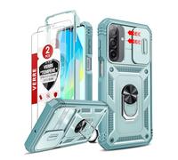 LeYi Coque pour Samsung Galaxy A17 / A26 5G avec 2*Verre Trempé+Anneau Support, Full Protection de la Caméra en PC Dur Anti-Chut Renforcée Armor Heavy Duty Antichoc Bumper Housse Etui, Vert