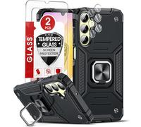 LeYi Coque pour Samsung Galaxy A25 5G avec 2 Verre Trempé Vitre Protection, 2 Protection Camera et Anneau Telephone, Militaire PC et TPU Silicone Etui Antichoc Housse pour Samsung A 25 - Noir