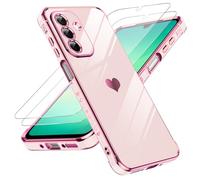 LeYi Coque pour Samsung Galaxy A26 5G avec 2 Verre Trempé Silicone Forme de Coeur d'amour, Housse Étui de Protection Antichoc Anti-Rayures Souple TPU Légère Coque Samsung A26 5G- Rose