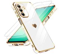 LeYi Coque pour Samsung Galaxy A26 5G avec 2 Verre Trempé Silicone Forme de Coeur d'amour, Housse Étui de Protection Antichoc Anti-Rayures Souple TPU Légère Coque Samsung A26 5G- Blanc