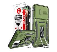 LeYi Coque pour Samsung Galaxy A26/A 26 5G Antichoc avec Protection Caméra Coulissante,2*Verre Trempé,Étui de PC Dur et TPU Silicone Militaire Anti-Rayures Coque Anneau，Vert Olive