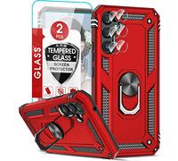 LeYi Coque pour Samsung Galaxy A34 5G/A 34 avec 2 Verre Trempé et 2 Protection Camera, Anneau Support Militaire Anti-Chute Bumper Antichoc Rigide Armure Housse Etui pour Samsung A34 Rouge