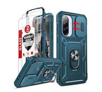LeYi Coque pour Samsung Galaxy A36/A 36 5G avec 2*Verre Trempé+Anneau Support,Full Protection de la Caméra en PC Dur Anti-Chut Renforcée Armor Heavy Duty Antichoc Bumper Housse Etui，Bleu