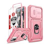 LeYi Coque pour Samsung Galaxy A36/A 36 5G avec 2*Verre Trempé+Anneau Support, Full Protection de la Caméra en PC Dur Anti-Chut Renforcée Armor Heavy Duty Antichoc Bumper Housse Etui，Rose