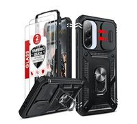 LeYi Coque pour Samsung Galaxy A36/A 36 5G avec 2*Verre Trempé+Anneau Support,Full Protection de la Caméra en PC Dur Anti-Chut Renforcée Armor Heavy Duty Antichoc Bumper Housse Etui，Noir