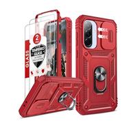 LeYi Coque pour Samsung Galaxy A36/A 36 5G avec 2*Verre Trempé+Anneau Support,Full Protection de la Caméra en PC Dur Anti-Chut Renforcée Armor Heavy Duty Antichoc Bumper Housse Etui，Rouge