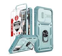 LeYi Coque pour Samsung Galaxy A36/A 36 5G avec 2*Verre Trempé+Anneau Support,Full Protection de la Caméra en PC Dur Anti-Chut Renforcée Armor Heavy Duty Antichoc Bumper Housse Etui，Vert