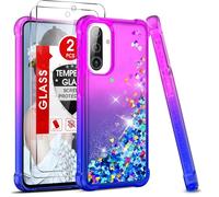 LeYi Coque pour Samsung Galaxy A36/A 36 5G avec Verre Trempé [Lot de 2], Fille Liquide Paillette Transparente Silicone Gel TPU Antichoc Kawaii Etui Housse, Violet Bleu