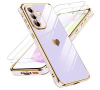LeYi Coque pour Samsung Galaxy A36/A 36 avec 2 Verre Trempé Silicone Forme de Coeur d'amour, Housse Étui de Protection Antichoc Anti-Rayures Souple TPU Légère Coque Samsung A36- Violet