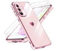 LeYi Coque pour Samsung Galaxy A36/A 36 avec 2 Verre Trempé Silicone Forme de Coeur d'amour, Housse Étui de Protection Antichoc Anti-Rayures Souple TPU Légère Coque Samsung A36- Rose