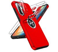LeYi Coque pour Samsung Galaxy A37 / A 37 5G avec 2 Verre Trempé Vitre Protection, 2 Protection Camera et Anneau Telephone Invisible, Militaire PC et TPU Etui Antichoc Housse - Rouge