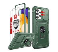 LeYi Coque pour Samsung Galaxy A52s 5G/A52 4G&5G avec 2 Verre Trempé, Anneau Support Full Body Protection de la Caméra en PC Dur Anti-Chut Renforcée Heavy Duty Antichoc Bumper Housse Etui Vert