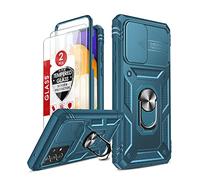 LeYi Coque pour Samsung Galaxy A52s 5G/A52 4G&5G avec 2 Verre Trempé, Anneau Support Full Body Protection de la Caméra en PC Dur Anti-Chut Renforcée Heavy Duty Antichoc Bumper Housse Etui-Bleu