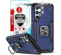LeYi Coque pour Samsung Galaxy A54 5G avec 2 Verre Trempé et 2 Caméra Arrière Protecteur, [Béquille 360° Rotatif] Militaire Renforcée Rigide PC et TPU Silicone Antichoc Etui Housse Protection Bleu