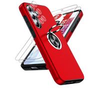 LeYi Coque pour Samsung Galaxy A55 5G avec 2 Verre Trempé Vitre Protection, 2 Protection Camera et Anneau Telephone Invisible, Militaire PC et TPU Etui Antichoc Housse pour Samsung A 55 - Rouge