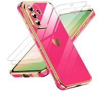 LeYi Coque pour Samsung Galaxy A56 5G avec 2 Verre Trempé Silicone Forme de Coeur d'amour, Housse Étui de Protection Antichoc Anti-Rayures Souple TPU Légère Coque Samsung A 56 5G- Rose Rouge