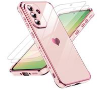 LeYi Coque pour Samsung Galaxy A56 5G avec 2 Verre Trempé Silicone Forme de Coeur d'amour, Housse Étui de Protection Antichoc Anti-Rayures Souple TPU Légère Coque Samsung A 56 5G- Rose