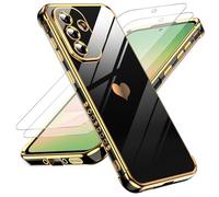 LeYi Coque pour Samsung Galaxy A56 5G avec 2 Verre Trempé Silicone Forme de Coeur d'amour, Housse Étui de Protection Antichoc Anti-Rayures Souple TPU Légère Coque Samsung A 56 5G- Noir