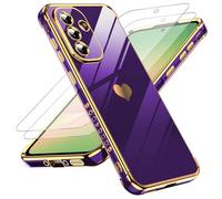 LeYi Coque pour Samsung Galaxy A56 5G avec 2 Verre Trempé Silicone Forme de Coeur d'amour, Housse Étui de Protection Antichoc Anti-Rayures Souple TPU Légère Coque Samsung A 56 5G- Violet foncé
