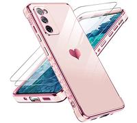 LeYi Coque pour Samsung Galaxy S20 Fe avec protecteur d'écran [2 pièces] + protection complète de l'appareil photo, plaqué cœur, féminin, mignon et luxueux, en TPU souple pour Samsung S20 Fe, rose