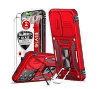 LeYi Coque pour Samsung S24 5G Antichoc avec Protection Caméra Coulissante,2*Verre Trempé,Étui de PC Dur et TPU Silicone Militaire Anti-Rayures Coque Samsung Galaxy S24 5G Anneau-Rouge