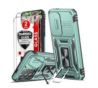 LeYi Coque pour Samsung S24 5G Antichoc avec Protection Caméra Coulissante,2*Verre Trempé,Étui de PC Dur et TPU Silicone Militaire Anti-Rayures Coque Samsung Galaxy S24 5G Anneau-Vert Foncé